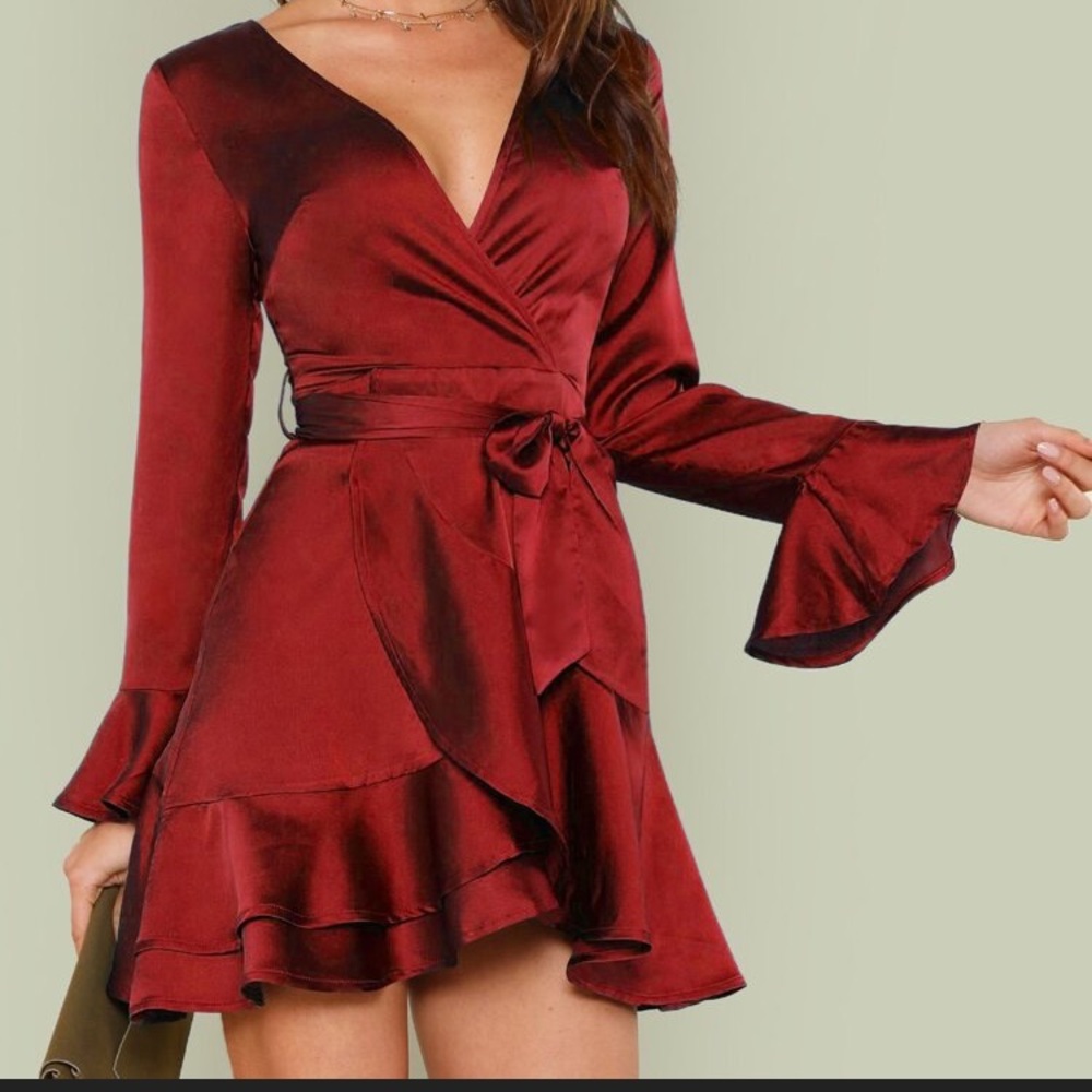 Satin wrap split back dress